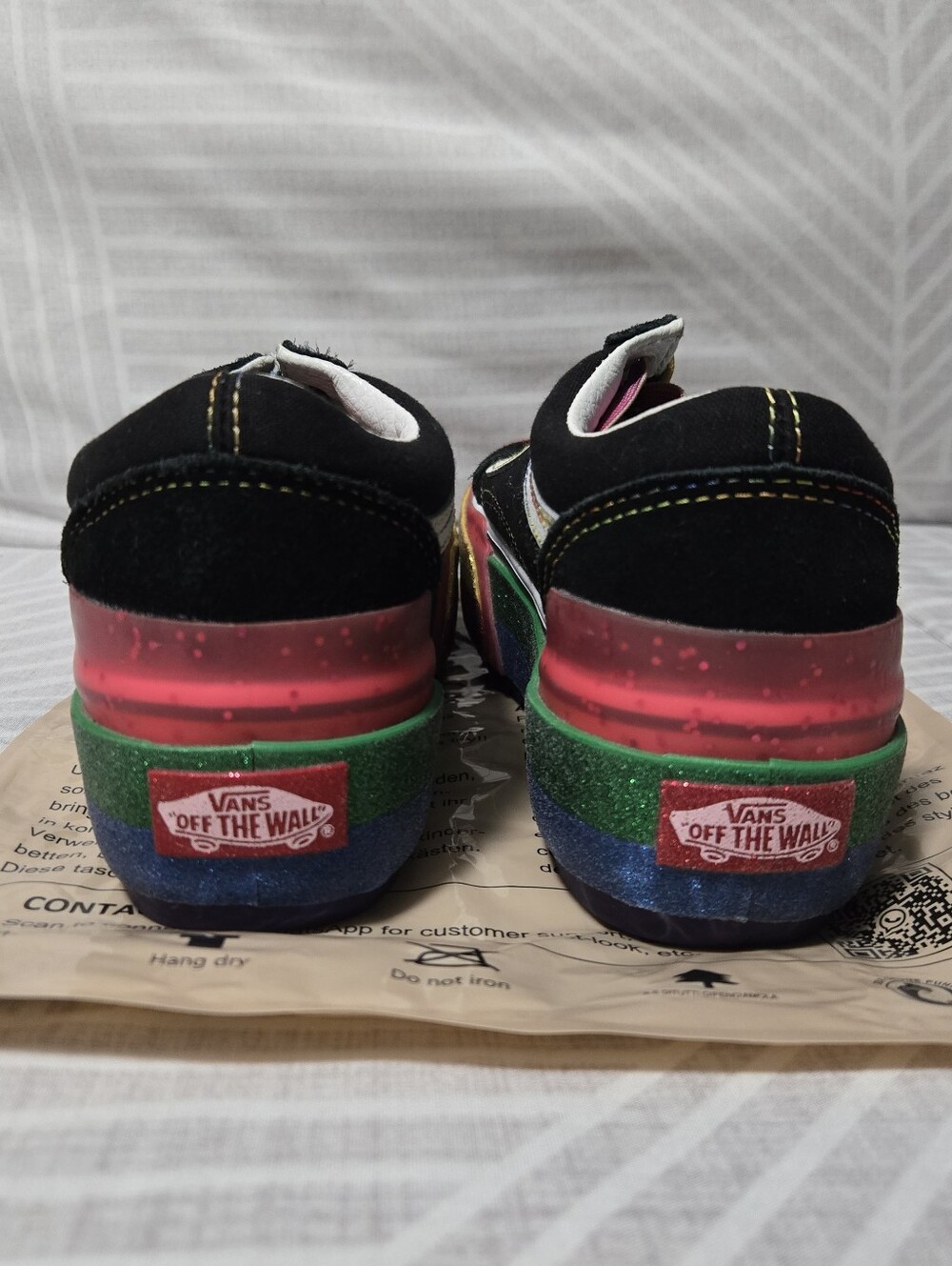 Vans Old Skool Stacked Glitter Black Rainbow Platform Sneakers W6 / M4.5 - Picture 5 of 7